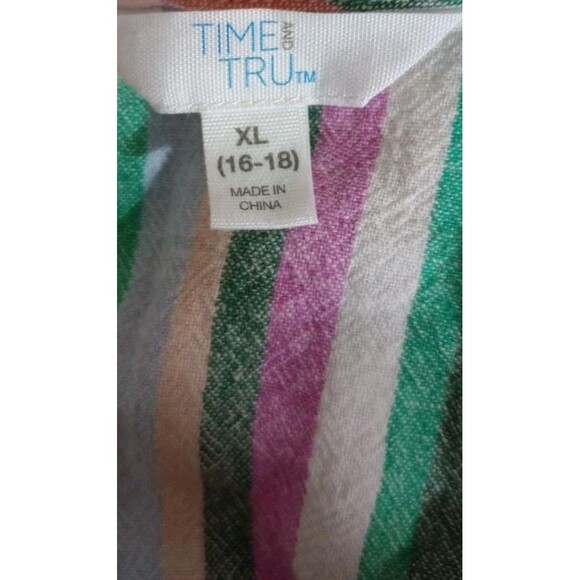 Time And Tru Linen Blend Tank Relaxed Fit Core Striped Boho Top XL 16-18 - Picture 3 of 5